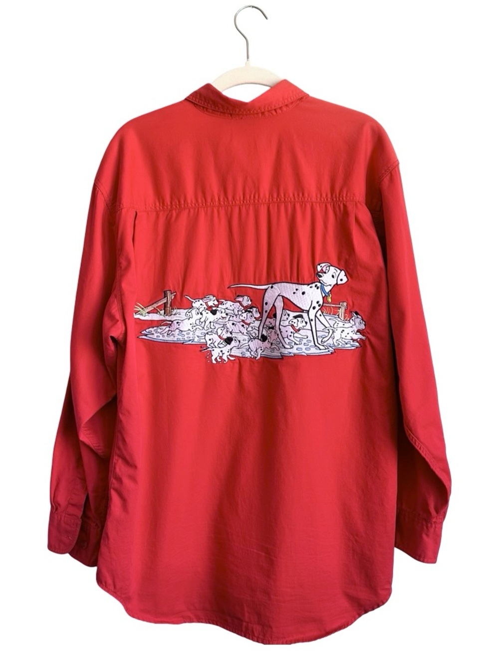 Vintage 90’s Mickey Inc Disney Embroidered 101 Dalmatians Red Button Up Shirt L